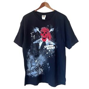 Hard Rock Cafe Cayman Islands Skull Guitars Y2K Rock Design Black T Shirt L